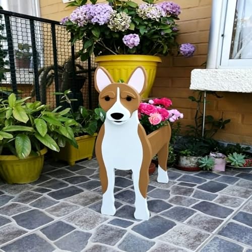 Basenji Pet Dog Animal Bonsai Holder Cute Shape Art Plant Storage Pot Villa Garden Indoor Outdoor Office Decor Ornaments 24 * 18cm/9.45 * 7.09inch - color: Basenji, size: 24*18cm/9.45*7.09in