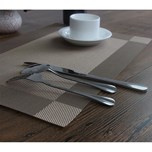 Place Mats for Kitchen Table Washable Easy to Clean Coffee Stain-Insulation Woven Vinyl Colourfull Table Mats 12x18 inches Set of 6（Champagne） - color: Champagne, size: placemats set of 6