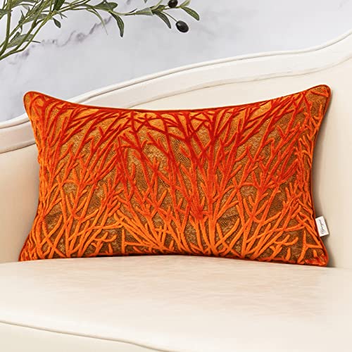 Orange Throw Pillow Cover Velvet Cushion Cover Branches Rectangular Pillowcase for Sofa Couch Bedroom Living Room, 12x20 Inch - color: Orange, size: 20" x 12" (Pack of 1)