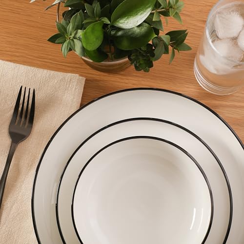 Gibson Home Havenstone 12-Piece Dinnerware Set – Dinner Plates, Salad Plates & Bowls, Classic White With Black Rim Everyday Dish Set for Home, Kitchen, Microwave & Dishwasher Safe - color: White w/ Black Rim (Havenstone)