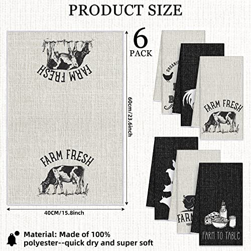 Redbaker 6 Pcs Farm Animal Kitchen Towels Farmhouse Funny Dish Towel | Rustic Hand Towel Rooster Cow Pig Decorative Tea Dishcloth Absorbent with Hanging Loop for Kitchen Bathroom Housewarming Gift - style: Farm