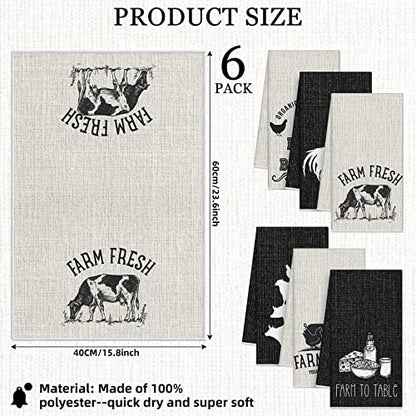 Redbaker 6 Pcs Farm Animal Kitchen Towels Farmhouse Funny Dish Towel | Rustic Hand Towel Rooster Cow Pig Decorative Tea Dishcloth Absorbent with Hanging Loop for Kitchen Bathroom Housewarming Gift - style: Farm