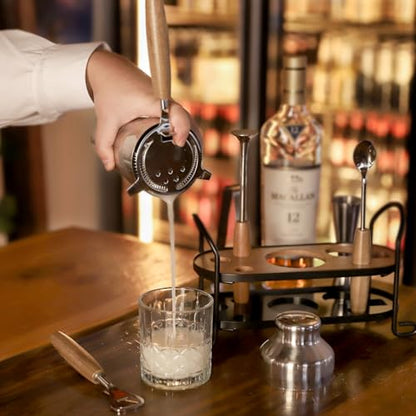 Cocktail Shaker Set with Stand, Mixology Bartender Kit for Drink Mixing | Mixology Set with 7 Bar Set Tools Cocktail Kit