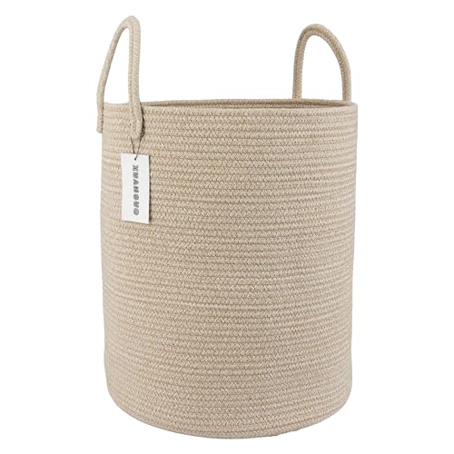 XUANGUO Cotton Rope Laundry Basket Hamper for Clothes, oatmeal | Woven Storage Basket for Living Room Bedroom Boho Tall Rope Baskets for Blanket Toys Pillow Towels Baby Nursery Hamper Bin - color: oatmeal, size: Regular