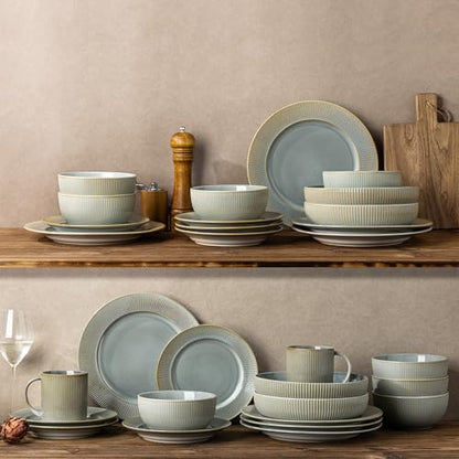 8.5" Ceramic Pasta Bowls Set of 4, Salad Bowls | Versatile Serving Bowls for Pasta, Salad, Fruit & Noodles, Housewarming & Wedding Gift, Desert Sage - color: Desert Sage, size: 8.5 Inch