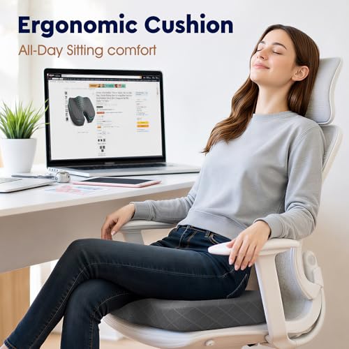 Seat Cushion - Memory Foam Sitting Pillow for Office Chair, Car Seat, Airplane, Bleacher - Sciatica & Hip & Coccyx Pain Relief Desk Chair Cushion for Long Sitting Office Workers, Car Drivers | for Car Seat, Airplane, Desk Chair - Sciatica & Hip & Coccyx P
