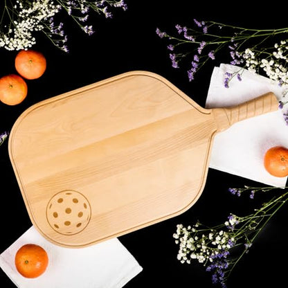Pickleball Charcuterie & Cutting Board, Pickleball Gift, Party Size - 22.5 x 5.5 x 0.75”, Birch Wood, Paddle Shape with Handle, Mineral Oil Finish - size: 22.5"L x 12.8"W