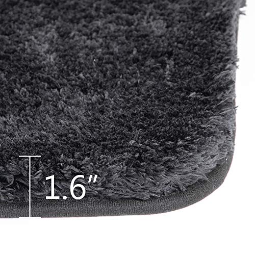 Walensee Shaggy 2 Piece Bath Rug Set - U Shape Contour Rug (20 x 24, Black) & 20 x 32 Bathroom Rug, Plush Machine Wash/Dry Bath Mats, Absorbent Non Slip - color: Black
