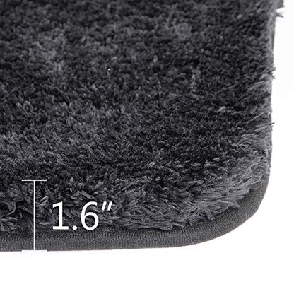 Walensee Shaggy 2 Piece Bath Rug Set - U Shape Contour Rug (20 x 24, Black) & 20 x 32 Bathroom Rug, Plush Machine Wash/Dry Bath Mats, Absorbent Non Slip - color: Black