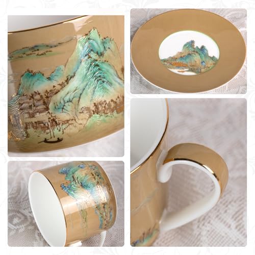 KAMMAK Tea Cups and Saucers Set of 2, Porcelain Coffee Cups, JBE009 | Stackable Espresso Mugs, Ceramic Demitasse for Coffee, Cappuccino, Latte, Americano, Tea - size: 8CZJBE009