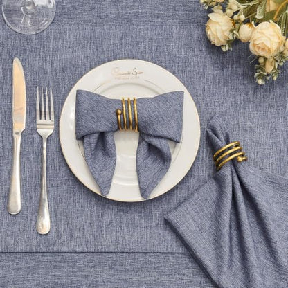 Denim Blue 17x17 Polyester Linen Farmhouse Cloth Napkins Set of 8 | Waterproof, Stain Resistant, Shrink Proof, Washable, fabric, Outdoor, Reusable, Dining, Wedding, Kitchen, Party, Birthday - color: Denim Blue
