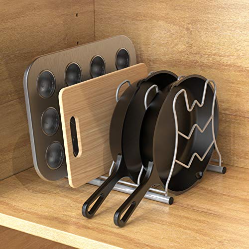 Deco Brothers Pan Organizer Rack for Kitchen Cabinet and Counter, Silver - color: Silver