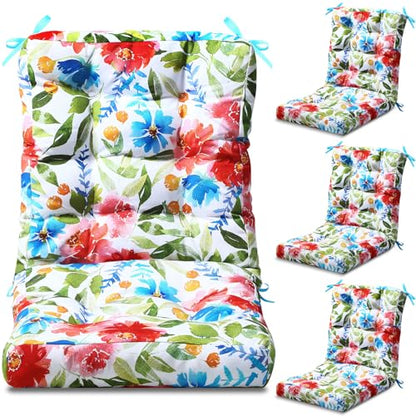 Hoteam 4 Set Outdoor Patio Chair Cushions 20 x 42 in Deep Seat Waterproof Patio Cushions Set for Furniture Replacement Removable Seat and Back (Flower) - style: Flower