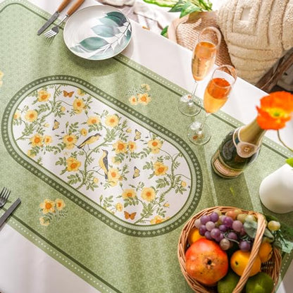 SUTAVIA Tablecloth Rectangular 60”x84” Green Printing Embroidery Lace | Farmhouse Summer Table Cloth Country Sunflower Bird Leaves Table Cover for Home Dining Table Holiday Garden - color: Green, size: 84" x 60" (Rectangular)