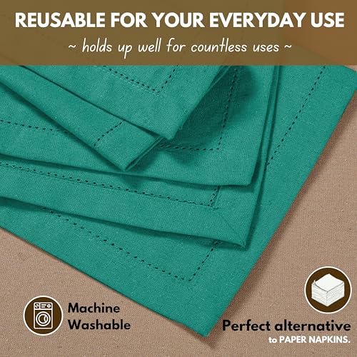 Native Fab Cloth Napkins Set of 4, 100% Cotton, Hemstitch Mitered Edges, Washable Fabric Napkins, 18x18 inch, Soft, Breathable, Reusable Hotel Quality Napkins for Events, Party, Dinner - Royal Green - color: Royal Green, size: 18" x 18" (Set of 4)