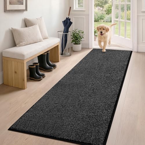 PURRUGS Hallway Runner Rug, 24" x 59", Charcoal | Machine Washable, Non-Slip, Waterproof TPR Backing, Super Absorbent, Low Profile, For Hallway, Kitchen, and Entryway - color: Charcoal, size: 24" X 59"