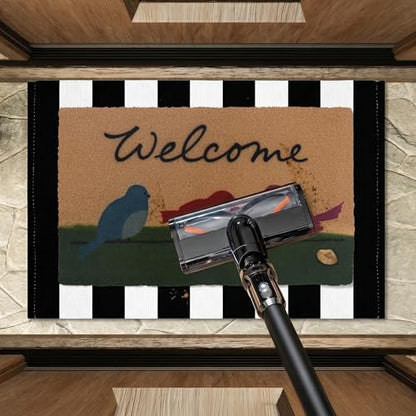 Arttown Welcome Front Coir Rug Door Mats Combo Set 17"x30"+24"x36" Birds Stripes - color: Colorful Birds