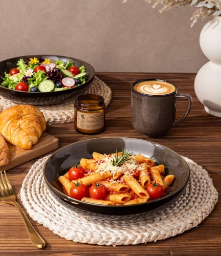 LERATIO 9.0" Ceramic Pasta Bowls Set of 4,38oz Large Stoneware Bowls Set | Reactive Glaze Serving Bowls Set,Wide Bowl for Pasta,Salad,Fruit & Noodles,Housewarming & Wedding Gift-Chestnut - color: Coffee, size: Set of 4