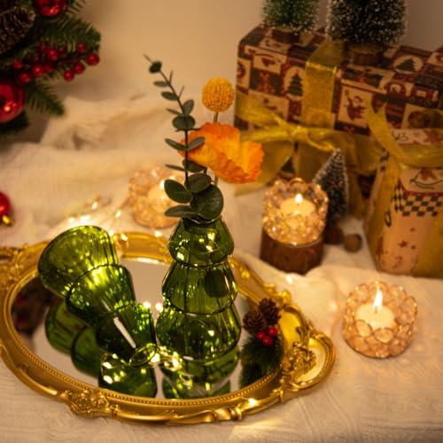 XXXFLOWER 3Pcs Tree-Shaped Glass Planter Christmas Tree Decorations for Tabletop Hydroponics Home Office Garden Green Propagation Station Vase for Flowers Gifts for Plant Lovers（Plant NOT Included） - size: 3 Green Tree