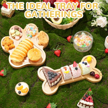 Bamboo Paw Shaped Tray Set - Cute Dog Paw & Bone Serving Tray with Grooves, Animal Themed Bone Shaped Party Supplies, Wood Candy Dish Bowl Gifts for Dog and Cat Lovers