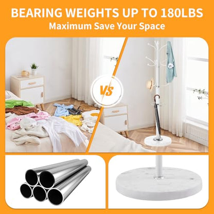 ZOZOE Metal Coat Rack Stand, Modern Coat Rack Freestanding with Natural Marble Base, Sturdy Coat Racks with 12 Hooks & Umbrella Holder,White Coat Tree Hanger Stand for Bags,Hats,Entryway,Office - color: White 12 Hooks