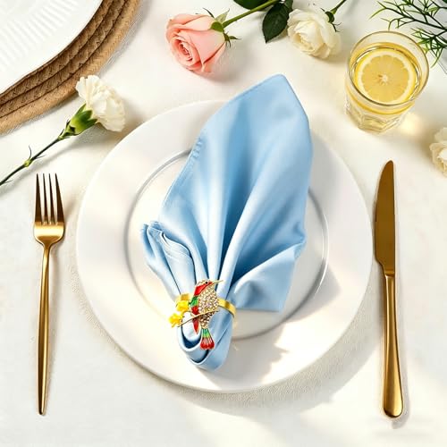 Hummingbird Napkin Rings Set of 6 Sparkly Rhinestone Bird Napkin Holder for Spring Party Garden Wedding Baby Shower Decor,Elegant Dining Table Setting for Holiday Gathering & Family Dinner - style: Red