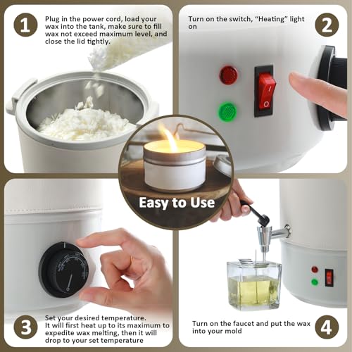 TCFUNDY Candle Making Wax Melter 10L Electric Non-Stick Wax Melting Pot DIY | Candle Making Kit for Adults, Beeswax Soy and Coconut Wax - color: White