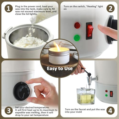 TCFUNDY Candle Making Wax Melter 10L Electric Non-Stick Wax Melting Pot DIY | Candle Making Kit for Adults, Beeswax Soy and Coconut Wax - color: White