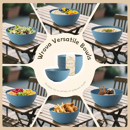 Wheat Straw Bowls for Kitchen, Blue Bowls Set of 6, 40oz Salad Bowls | Anti-Scald Thick Soup Bowls, Dishwasher and Microwave Safe Bowls, Unbreakable Salad Serving Bowls, Easy to Clean - color: Blue, size: 40oz