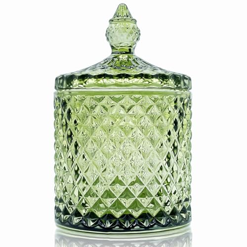 Crystal Glass Qtip Holder for Bathroom Candy Snack Barrel Storage Jar with Lids Jewelry Box Cozy Room Decor(Olive Green Color) - color: Cylinder-Olive Green Color