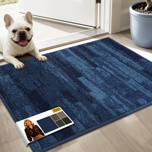JSEI Dirt Trapper Door Mat 20"x32", Non-Slip Doormat, Blue | Entryway Rugs Washable,Trap Dirt Absorbent Welcome Floor Mat, Low Profile Dog Door Mats for Front Back Door, Wet Shoes & Paws - color: Blue, size: 20'' X 32''
