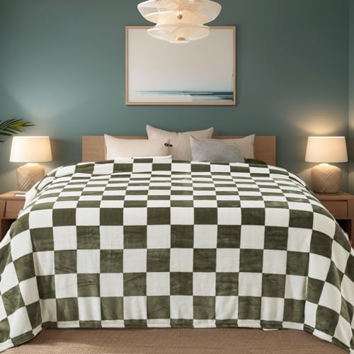 Richave Checkered Twin Size Blanket,Premium Lightweight Anti-Static 66x90 Inches Sage Green Throw Blankets for Twin/Twin XL Extra Long Bed,Couch, Sofa, Chair, Camping, Picnic,Sage Green - color: Checkered Green, size: Twin (90-Inch-by-66-Inch)