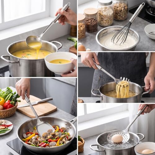 LIANYU Stainless Steel Cooking Utensils Set, 31 PCS Metal Kitchen Utensils | Non-toxic Complete Kitchen Tools with Holder, Include Spatula, Turner, Spoon, Potato Pusher, Heat Resistant & Dishwasher Safe