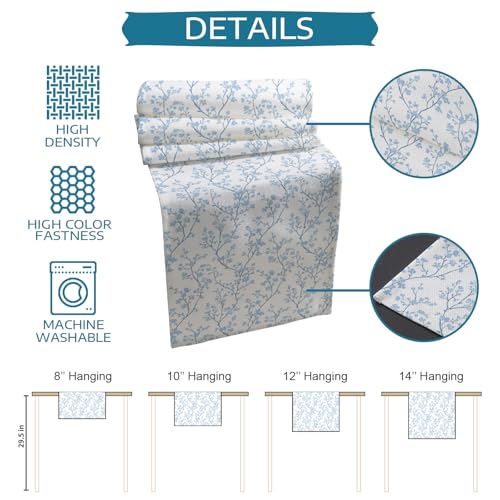Table Runner and Placemats Set of 6 Blue Flower Decorative Dining Table Runner with Matching Placemats Floral Tree Branch Table Decor for Kitchen Dining Room and Everyday Use 13x90in - size: 13"x90"+6pcs