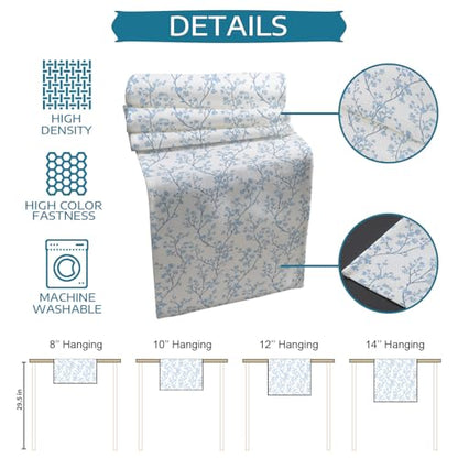Table Runner and Placemats Set of 6 Blue Flower Decorative Dining Table Runner with Matching Placemats Floral Tree Branch Table Decor for Kitchen Dining Room and Everyday Use 13x70in - size: 13"x70"+6pcs