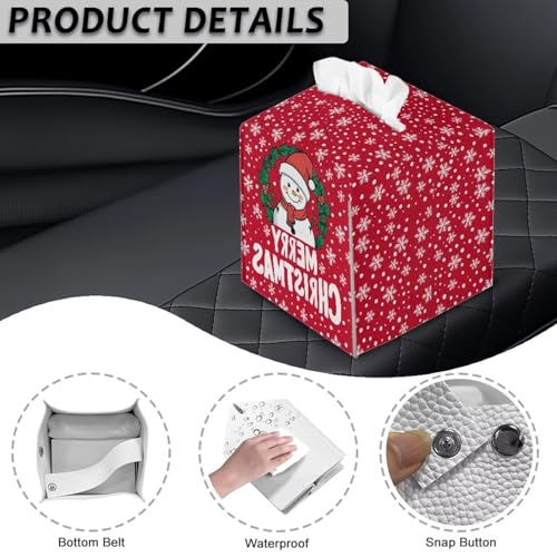 Snowman Tissue Box Cover PU Leather Facial Paper Holder Waterproof Napkin Organizer Dispenser for End Table,Office Desk, Nightstand, Merry Christmas, Red - color: Snowman Merry Christmas