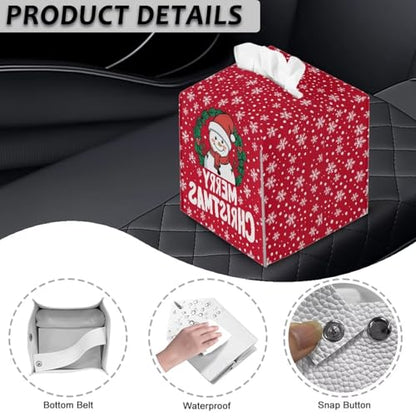 Snowman Tissue Box Cover PU Leather Facial Paper Holder Waterproof Napkin Organizer Dispenser for End Table,Office Desk, Nightstand, Merry Christmas, Red - color: Snowman Merry Christmas