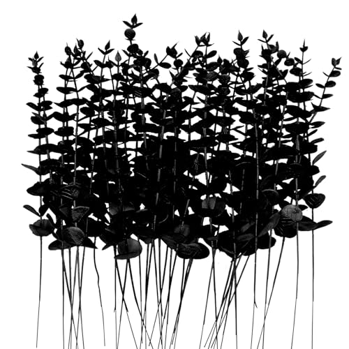 36Pcs Artificial Eucalyptus Stems Black Eucalyptus Leaves for vase Black Artificial Flowers Branches Decor Wedding Bouquet Centerpiece Floral Arrangement Home Decoration - color: Black