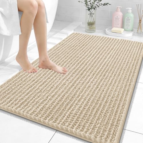 OLANLY Large Bathroom Rugs 40x32, Thick Soft Absorbent Chenille Bath Rugs | Beige, Quick-Drying Rubber Backing, Shaggy Bath Mat, Machine Washable for Floor, Tub and Shower, Home Decor Accessories - color: Beige, size: 40" x 32"