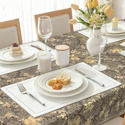 Rectangle Table Cloth Elegant Gold Vine Flower PVC Waterproof Spill-Proof Vinyl Fitted Microfiber Tablecloths Wipeable Washable Stain-Resistant Table Cover Dining Christmas (Antique Brass,54" X 78") - color: Antique Brass