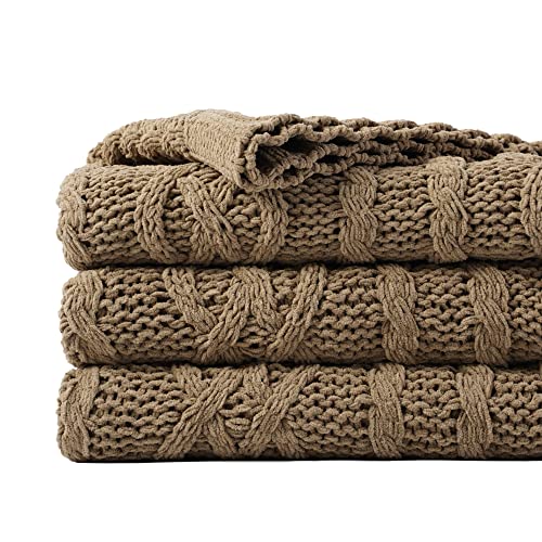 Battilo Camel Tan Chenille Throw Blanket for Couch, Soft Cozy Cable Knit Throw Blanket,Brown Textured Throw Blanket for Autumn, 51"x67" - color: Camel