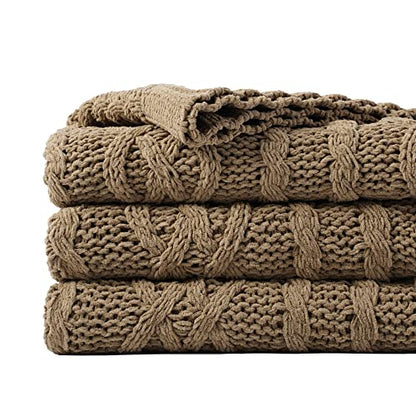 Battilo Camel Tan Chenille Throw Blanket for Couch, Soft Cozy Cable Knit Throw Blanket,Brown Textured Throw Blanket for Autumn, 51"x67" - color: Camel
