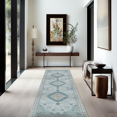 Ashler Home Deco Ashler Boho Rug, 2x6 Runner Rugs, Moroccan Area Rug for Living Room, Bedroom, Kitchen Dining Room, Blue Home Decor, Non-Slip & Machine Washable Rugs, Carpet Decoration - color: A-light Cyan/Blue, size: 2' x 6' (Runner)