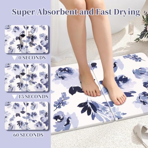 Stone Bath Mat Diatomaceous Earth Shower Mat, Non-Slip Bath Mat for Bathroom, Quick Drying Bathroom Rugs Natural Easy to Clean,24"×16" - color: Blue