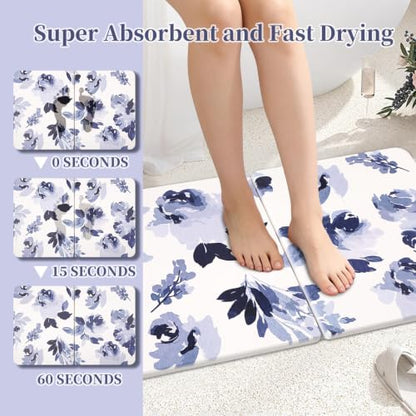 Stone Bath Mat Diatomaceous Earth Shower Mat, Non-Slip Bath Mat for Bathroom, Quick Drying Bathroom Rugs Natural Easy to Clean,24"×16" - color: Blue
