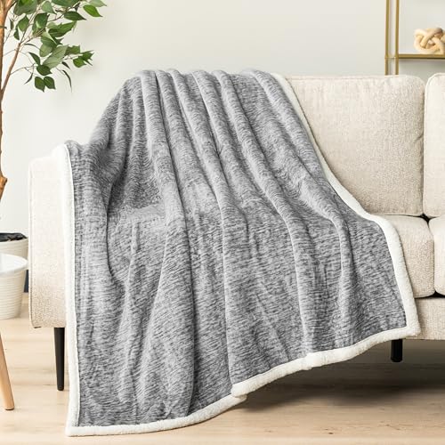 Premium Sherpa Melange Throw Blanket for Couch, Sofa by Pavilia | Soft, Fluffy, Plush, Warm, Cozy | Light Gray Fuzzy Lightweight Microfiber, Luxury Modern Reversible TV Blanket | 50 x 60 Inches - color: Melange Light Gray, size: 50 x 60 Inches