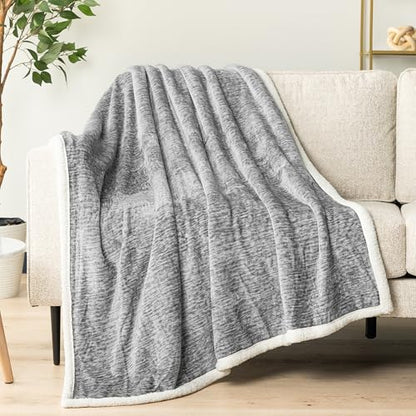 Premium Sherpa Melange Throw Blanket for Couch, Sofa by Pavilia | Soft, Fluffy, Plush, Warm, Cozy | Light Gray Fuzzy Lightweight Microfiber, Luxury Modern Reversible TV Blanket | 50 x 60 Inches - color: Melange Light Gray, size: 50 x 60 Inches