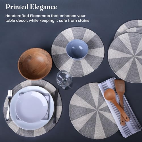 The Fine Living Braided Cotton Placemats, Round Table Mats, Set of 6,13.5" | Washable Anti-Slip Heat Resistant Braided Mats, Boho Woven Mats for Table Decor, Kitchen and Dining
