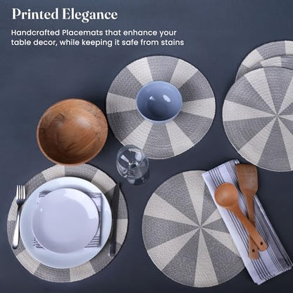 The Fine Living Braided Cotton Placemats, Round Table Mats, Set of 6,13.5" | Washable Anti-Slip Heat Resistant Braided Mats, Boho Woven Mats for Table Decor, Kitchen and Dining