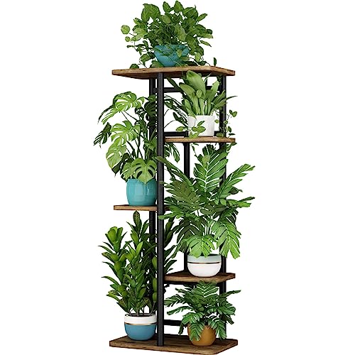 LINZINAR Plant Stand Indoor 5 Tier Metal Corner Tall Flower Shelf | Plant Rack for Multiple Plants, Tiered Flower Plant Holder for Patio, Garden, Balcony, Living Room, Bedroom Black - color: Black, size: 5 Tier-6 Potted